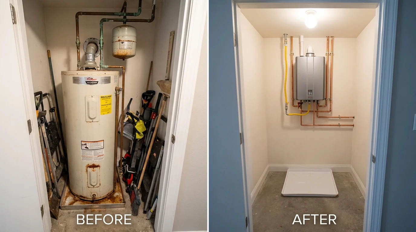 Tank water heater versus wall-mounted tankless unit comparison for Sanger, CA homeowners